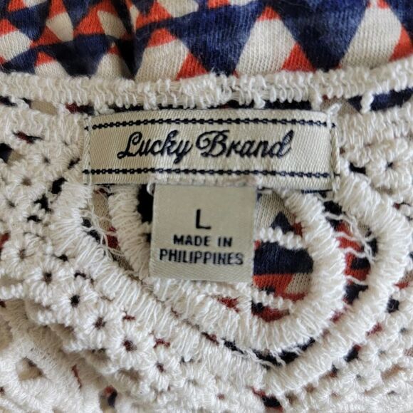 Lucky Brand Crochet Top Tie Waist Maxi Dress Blue Orange Size L Boho Summer - Picture 3 of 14